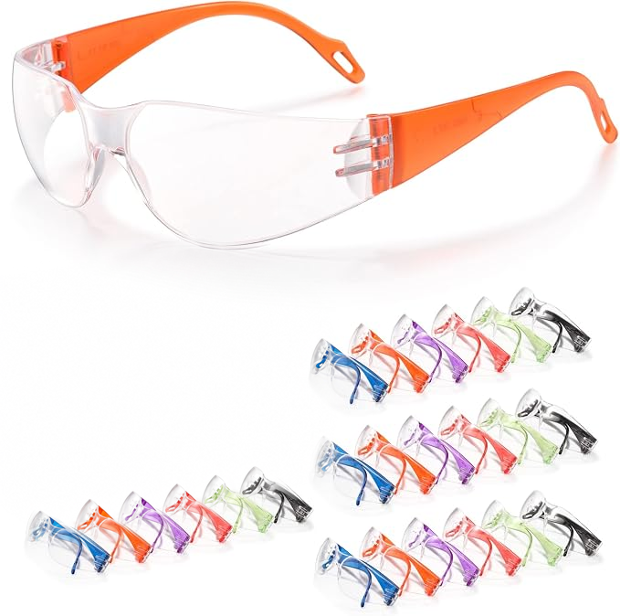 Kids safety glasses with clear lenses and colorful arms