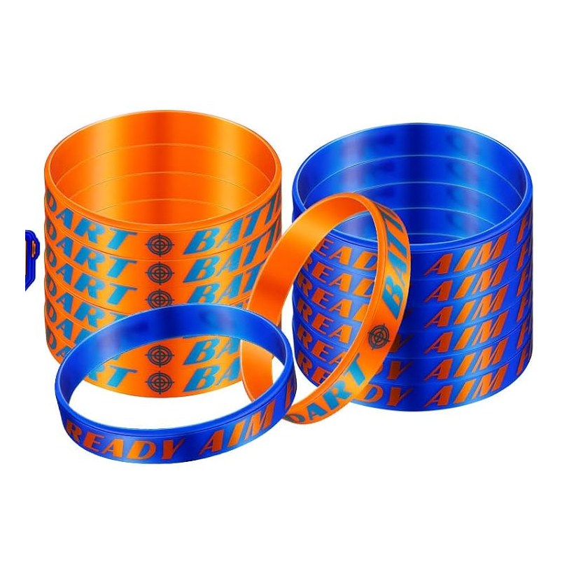 Blue and orange silicone team wristbands printed with battle phrases